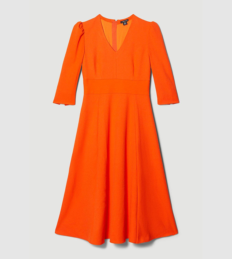 Buy Karen Millen Structured Crepe Full Skirted Midi Dress In Orange ...