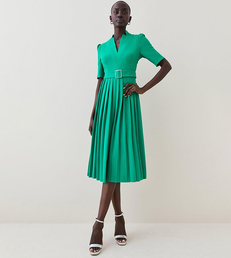 green emerald velvet dress Rent Karen Millen Compact Stretch One Shoulder Pleated Waist Mini Dress