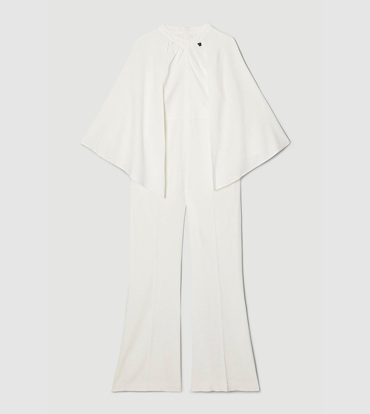 Buy Karen Millen Compact Viscose Cape Wide Leg Jumpsuit In White
