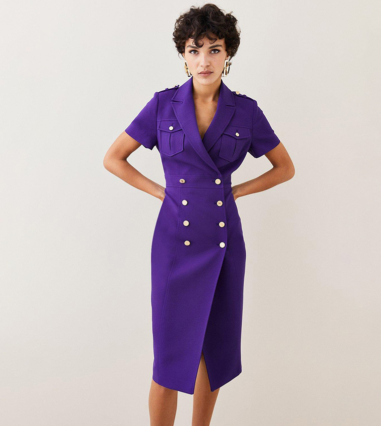 Buy Karen Millen Tailored Double Breasted Tux Midi Dress In Purple