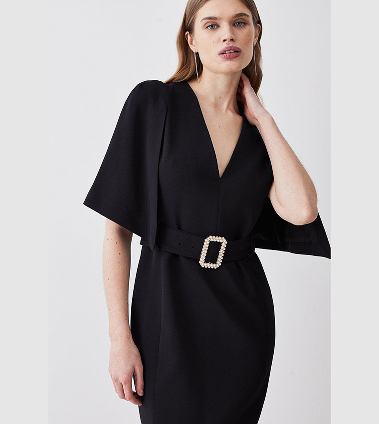 Buy Karen Millen Compact Stretch Viscose Cape Pencil Midi Dress In ...