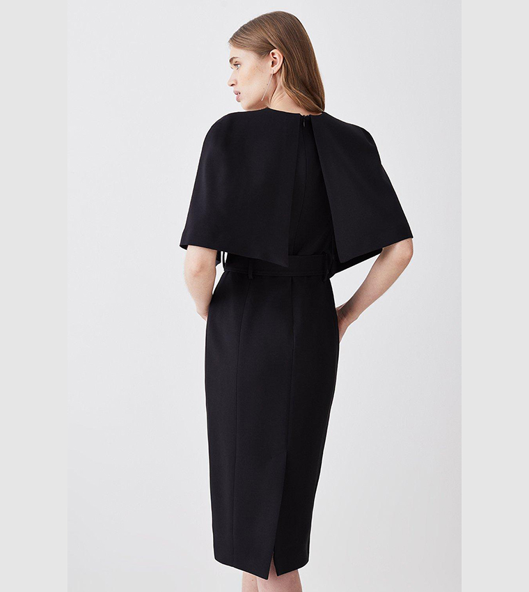 Buy Karen Millen Compact Stretch Viscose Cape Pencil Midi Dress In ...