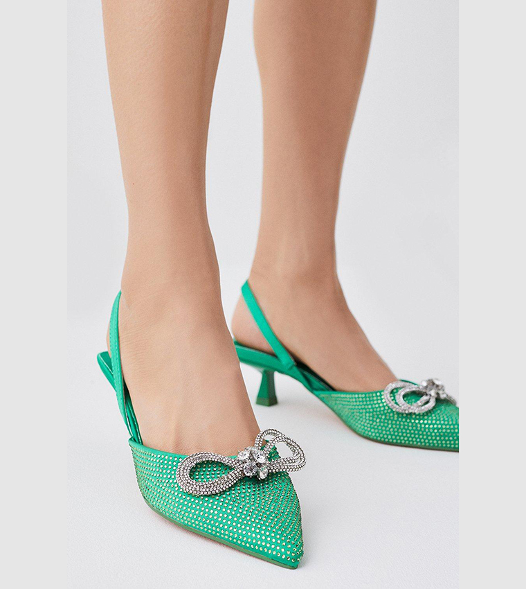 Buy Karen Millen Embellished Bow Detail Low Heel Sandals In Green ...