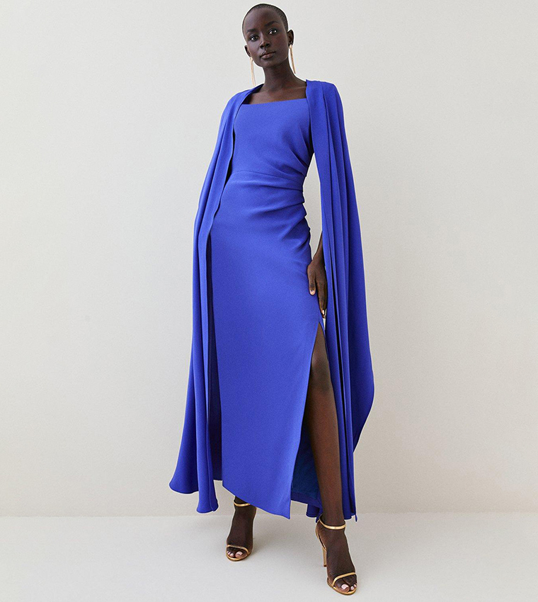 Buy Karen Millen Compact Viscose Cape Maxi Dress In COBALT 6thStreet Bahrain