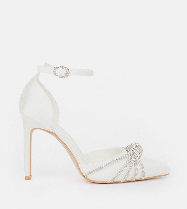 Buy Karen Millen Satin Diamante Knot Stiletto Heel Sandals In Ivory ...