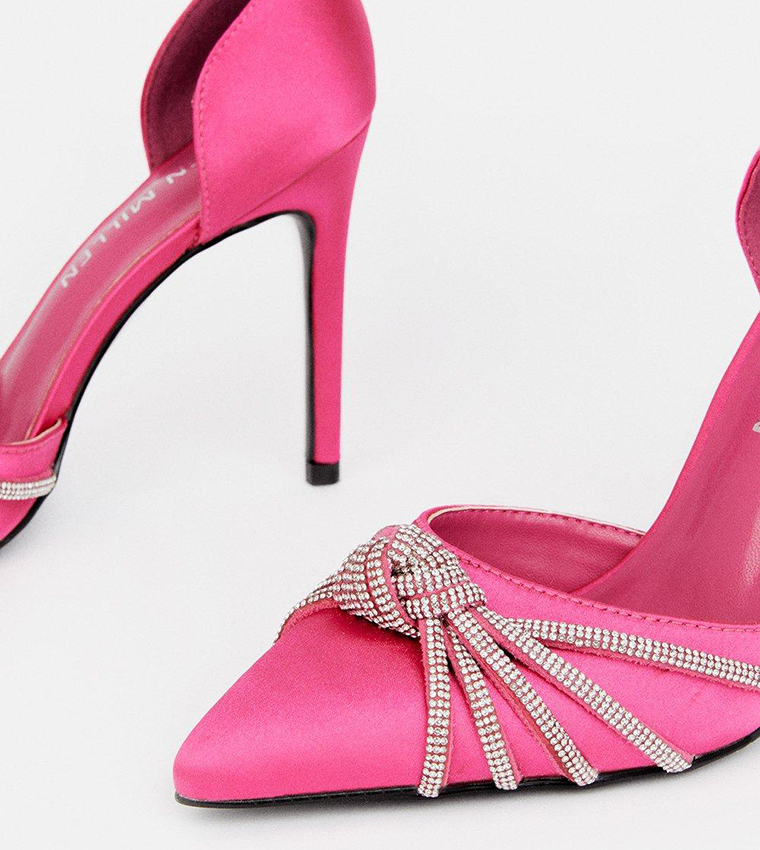 Buy Karen Millen Satin Diamante Knot Stiletto Heel Sandals In Pink ...