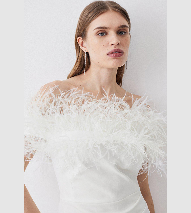 Buy Karen Millen Feather Bardot Stretch Crepe Maxi Dress In Ivory