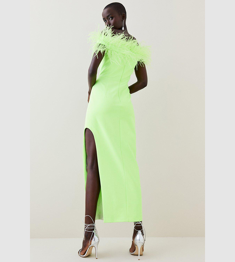 Feather Bardot Stretch Crepe Maxi Dress