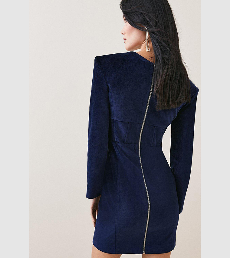 karen millen blue velvet dress KAREN MILLEN Galaxy Velvet Bardot Dress