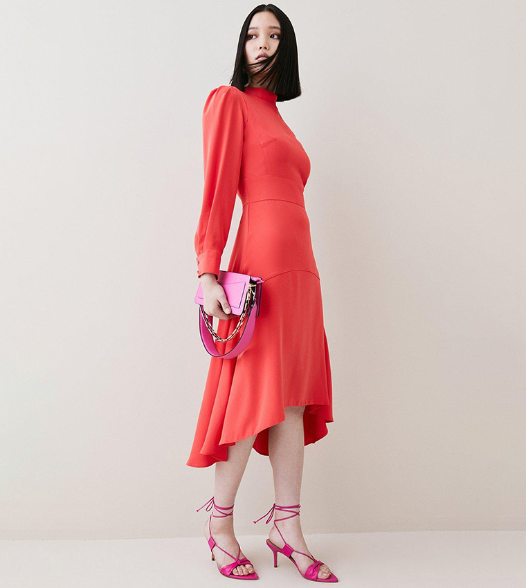 Buy Karen Millen Soft Tailored High Low Sleeved Midi Dress In Red | 6thstreet Oman Buy Karen Millen Soft Tailored High Low Sleeved Midi Dress In Red | 6thstreet Oman