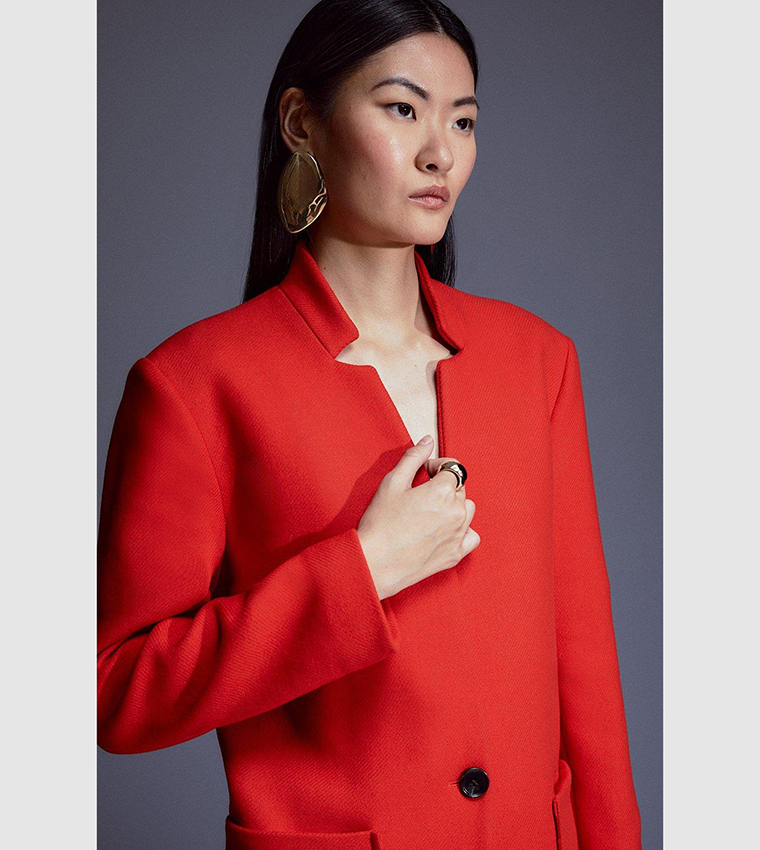 Buy Karen Millen Italian Virgin Wool Notch Pop On Coat In Red