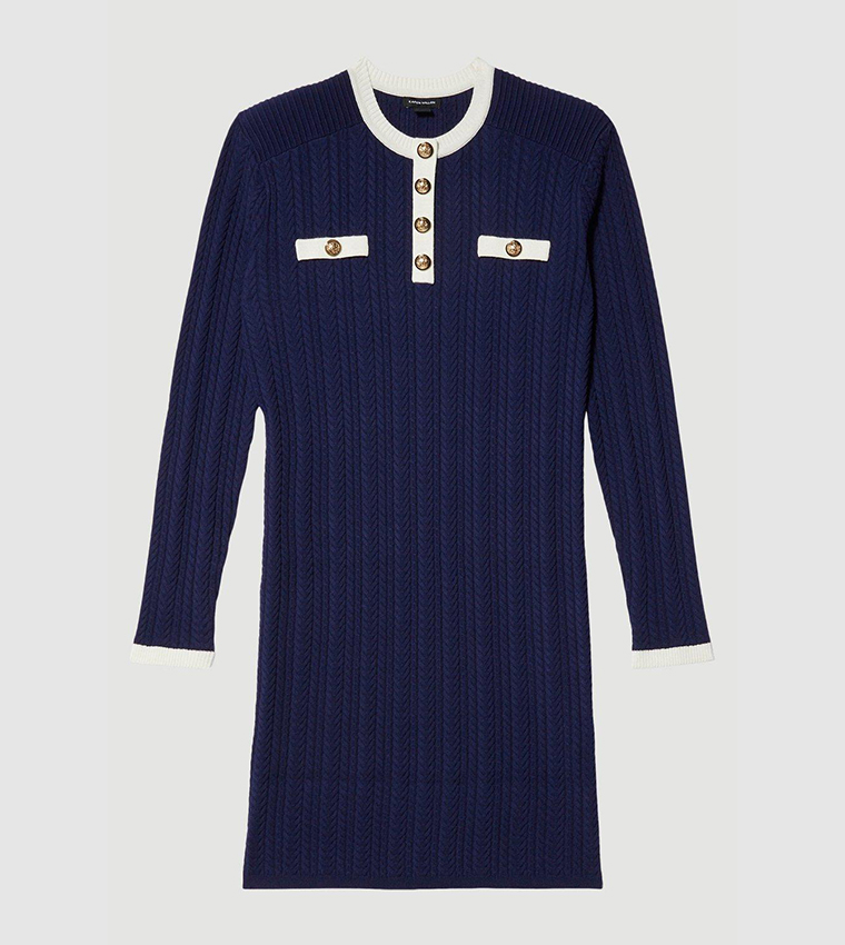 Karen Millen Cable Knit Tank Dress Viscose Blend Funnel Neck Cable