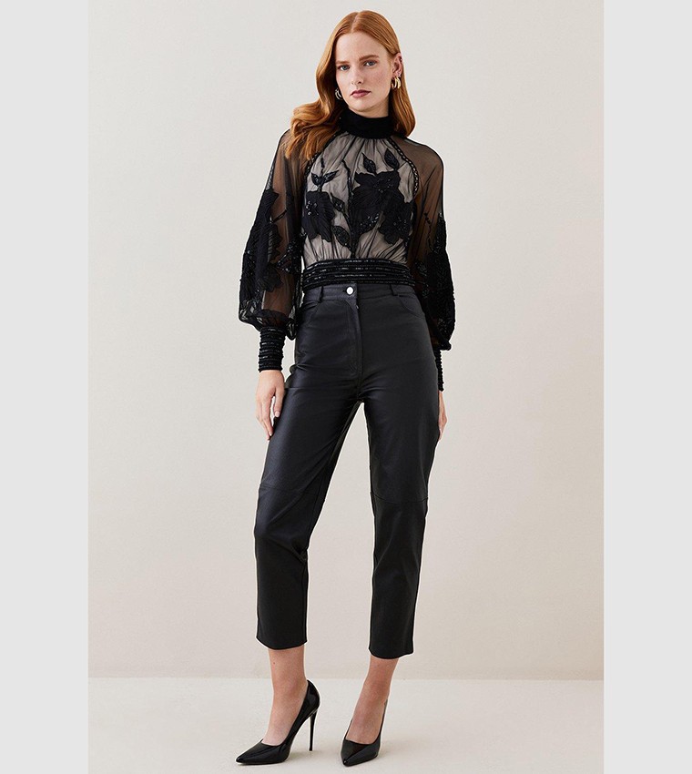 Buy Karen Millen Lydia Millen Floral Applique Woven Top In Black ...