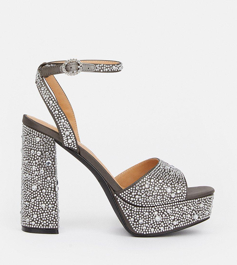 Buy Karen Millen Heatseal Detail Diamante Platform Sandals In Grey