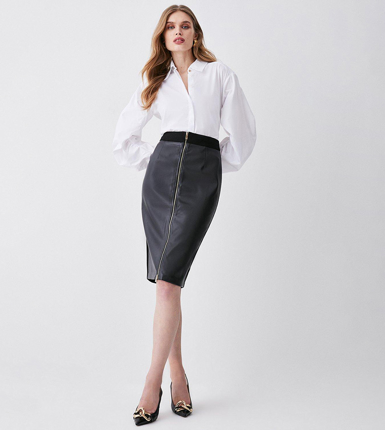 Buy Karen Millen High Waist Zip Through Ponte And Pu Midi Pencil Skirt In Black 6thStreet Bahrain