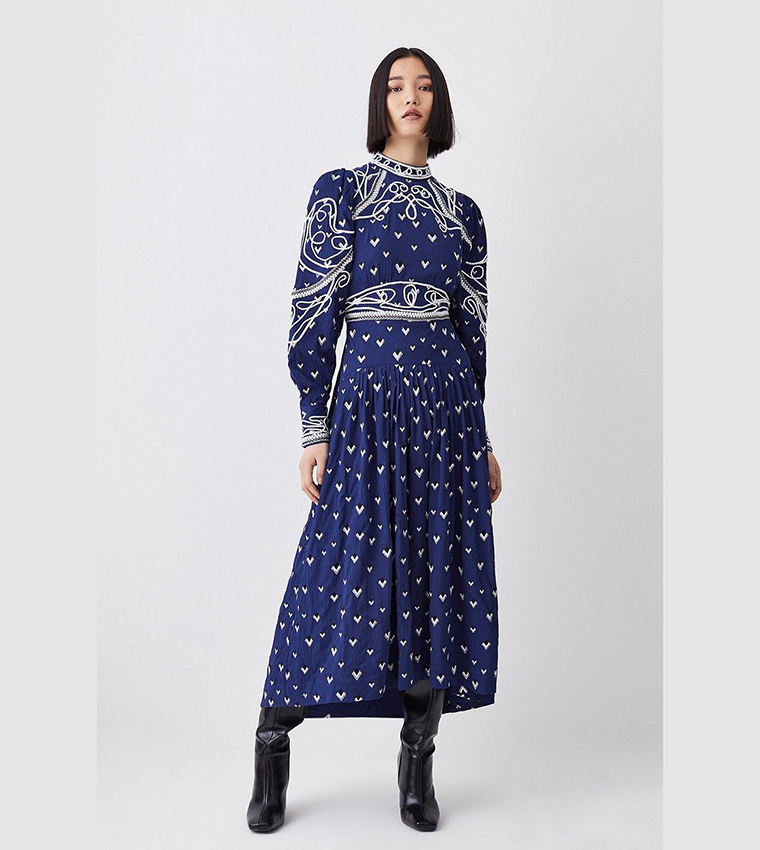 sachin and babi light blue dress KAREN MILLEN Embroidered Cornelli Tape Woven Dress main image 1