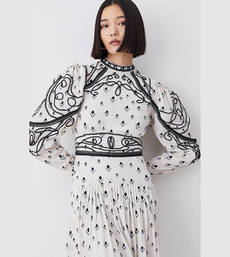 Buy Karen Millen Embroidered Cornelli Tape Woven Dress In Ivory