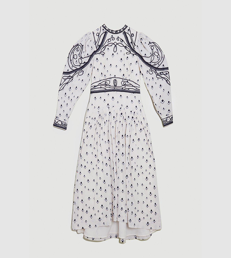 Buy Karen Millen Embroidered Cornelli Tape Woven Dress In Ivory | 6thstreet  Kuwait