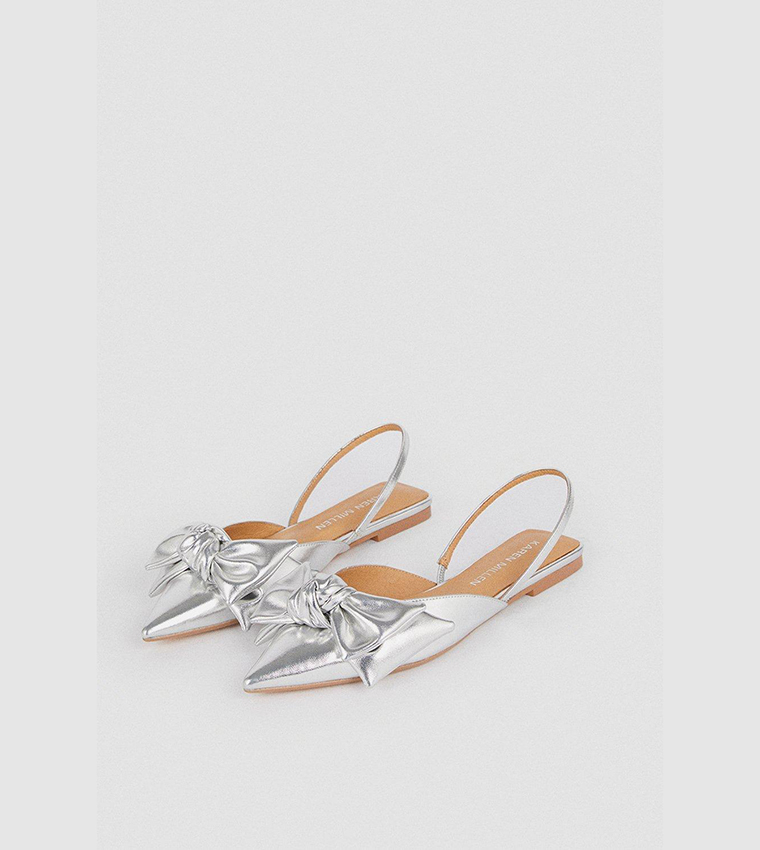 Buy Karen Millen Bow Slingback Pointed Toe Flat Sandals In Silver