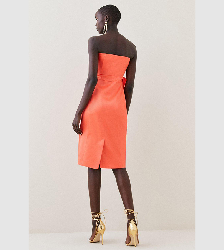 Buy Karen Millen Italian Structured Satin Bandeau Bow Detail Pencil Midi Dress In Pink 6thStreet Saudi Arabia