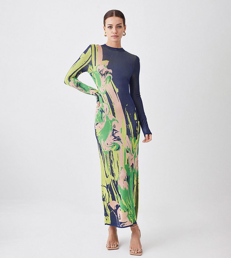 Buy Karen Millen Petite Slinky Jacquard Long Sleeve Knitted Maxi