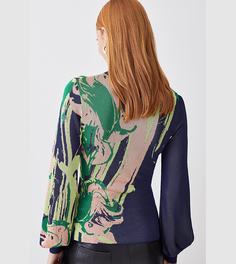 Ruffle Yoke Blouson Sleeve Knit Sweater: NATURAL / S-M-L:2-2-2