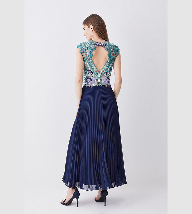 Maxi Dress Karen Millen Metallic Pleated Dress KAREN MILLEN Metallic Guipure Lace Pleated Skirt Midi Dress Maxi Dress Karen Millen Metallic Pleated Dress KAREN MILLEN Metallic Guipure Lace Pleated Skirt Midi Dress
