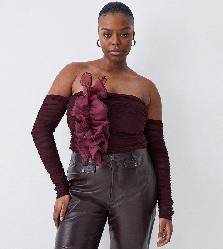 Chocolate mesh hot sale ruffle blouse