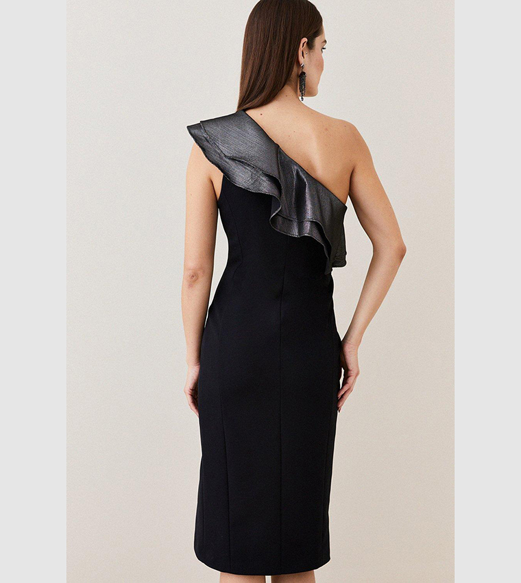 Buy Karen Millen Geo Jacquard Contrast Ruffle Pencil Midi
