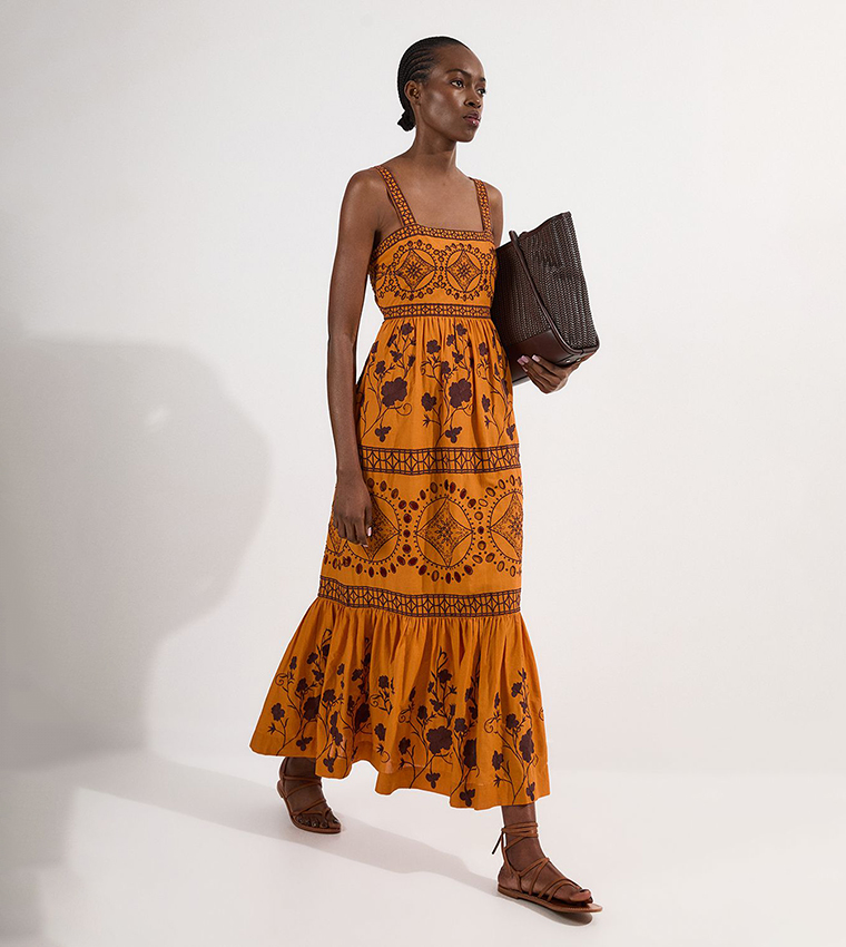 Petite Embroidered Woven Midaxi Dress