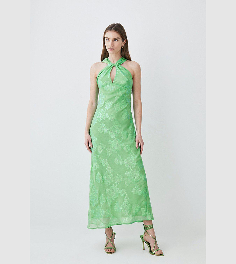 Buy Karen Millen Metallic Iridescent Halter Column Midi Dress In Green 6thStreet Kuwait