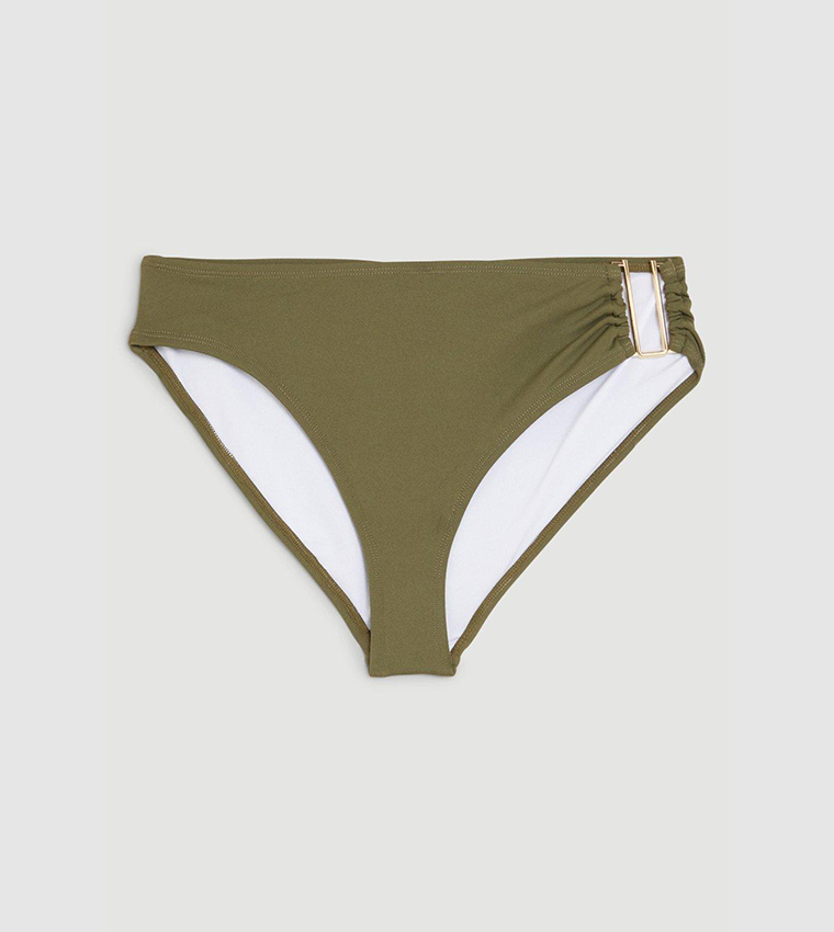 Buy Karen Millen Solid Mid Rise Bikini Bottoms In Khaki