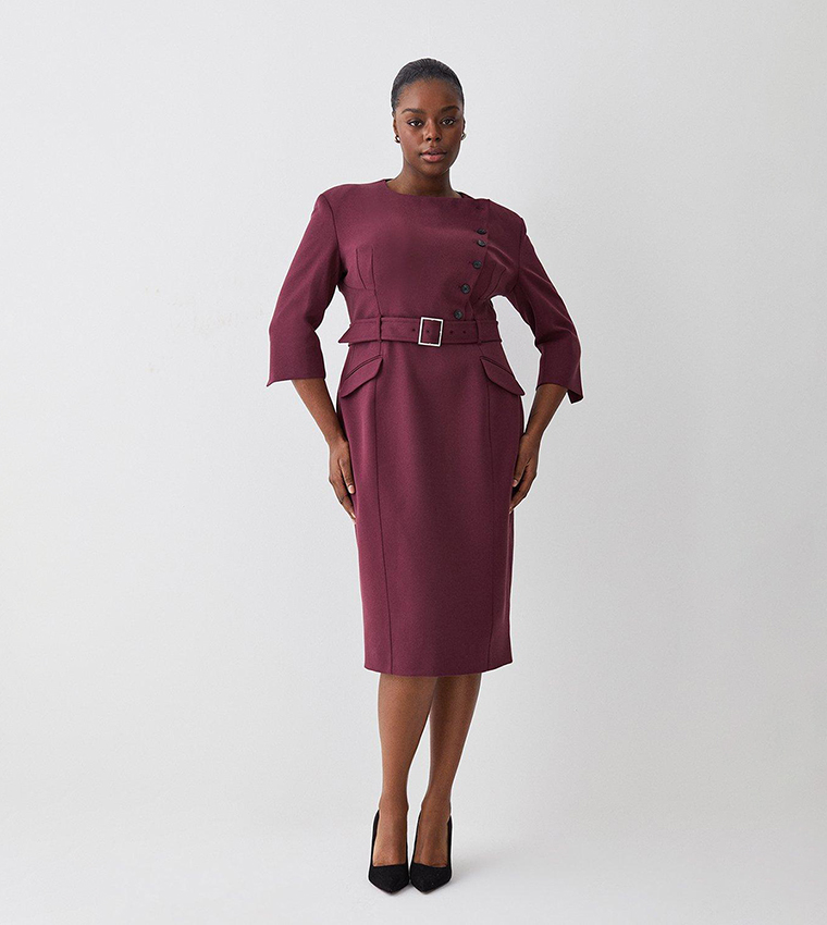 Buy Karen Millen Structured Crepe Strong Shoulder Midi Dress In
