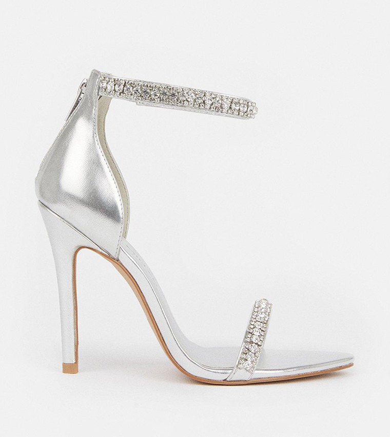 Buy Karen Millen Double Diamante Strap Stiletto Heel Sandals In Silver 6thStreet Kuwait