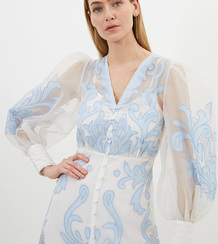 Applique Organdie Buttoned Woven Maxi Dress