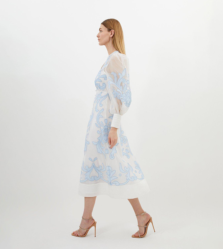 Applique Organdie Buttoned Woven Maxi Dress
