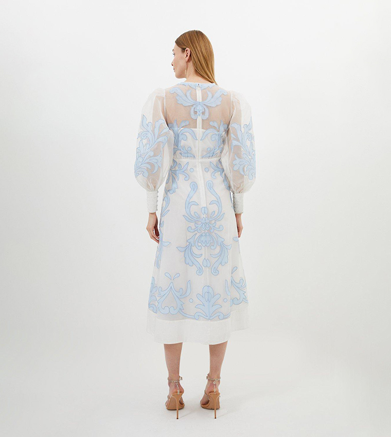 Applique Organdie Buttoned Woven Maxi Dress