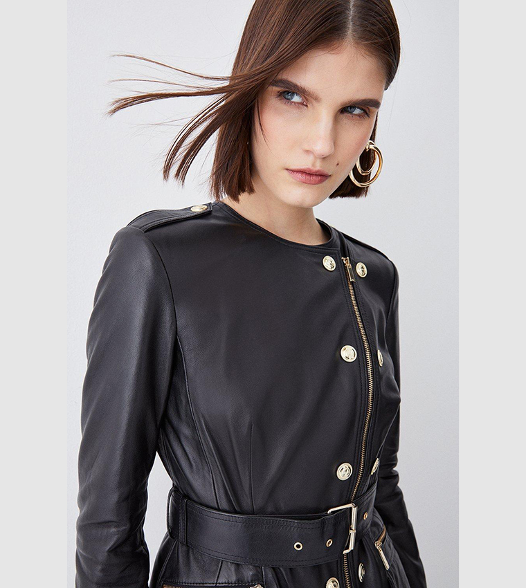 Black Leather Karen Millen Leather Belt Pencil Dress Buy Karen