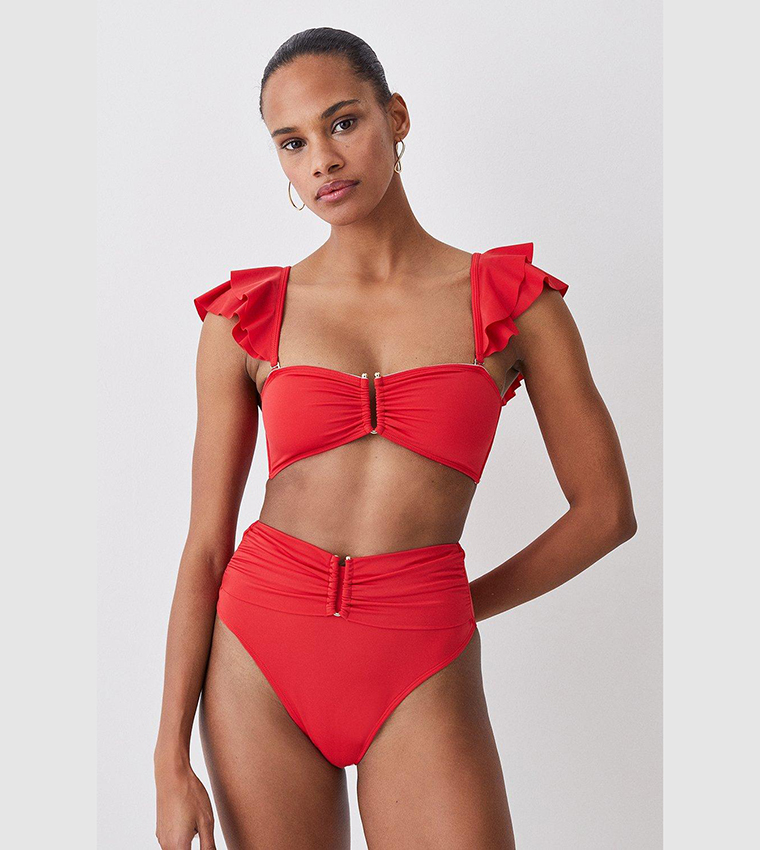 Buy Karen Millen Ruffle Bikini Top With Detachable Straps In Red
