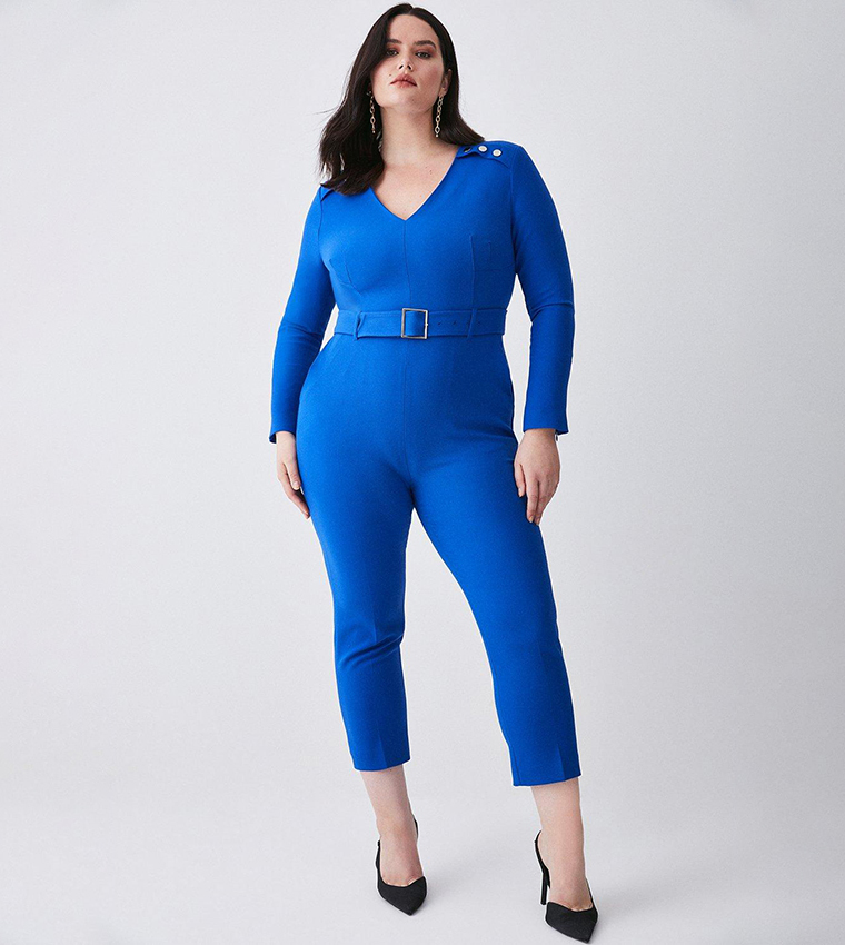 Buy Karen Millen Compact Stretch Button Detail Slim Fit Jumpsuit