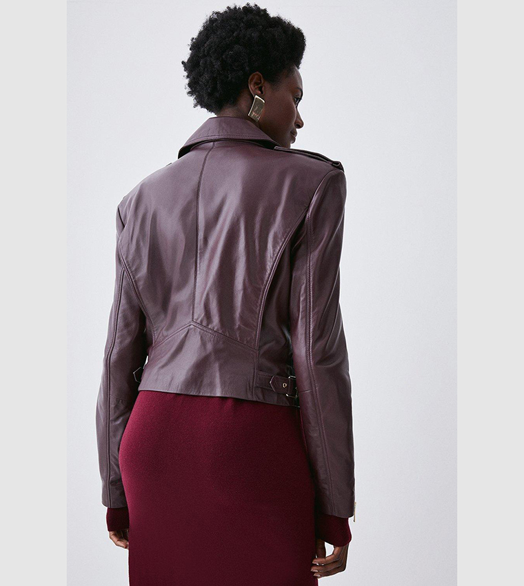 Karen millen clearance burgundy leather jacket