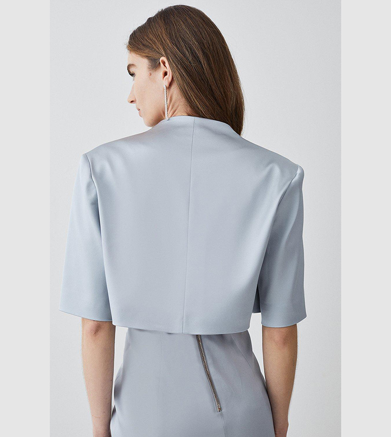 Buy Karen Millen Italian Structured Satin Notch Neck Cover Up Jacket In Silver 6thStreet Qatar