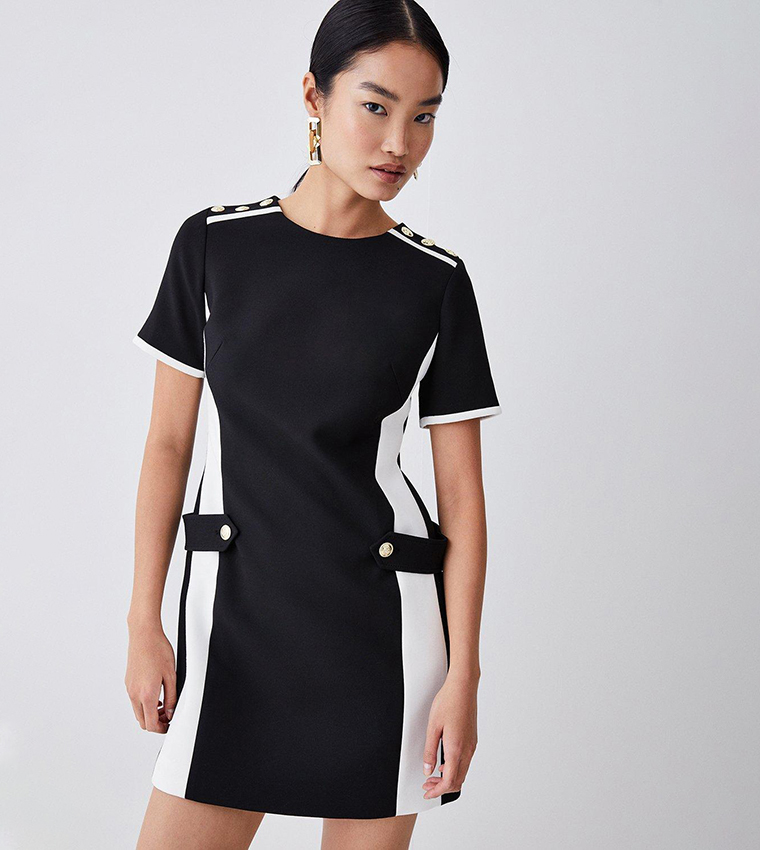 Buy Karen Millen Compact Stretch Tipped A Line Mini Dress In Black