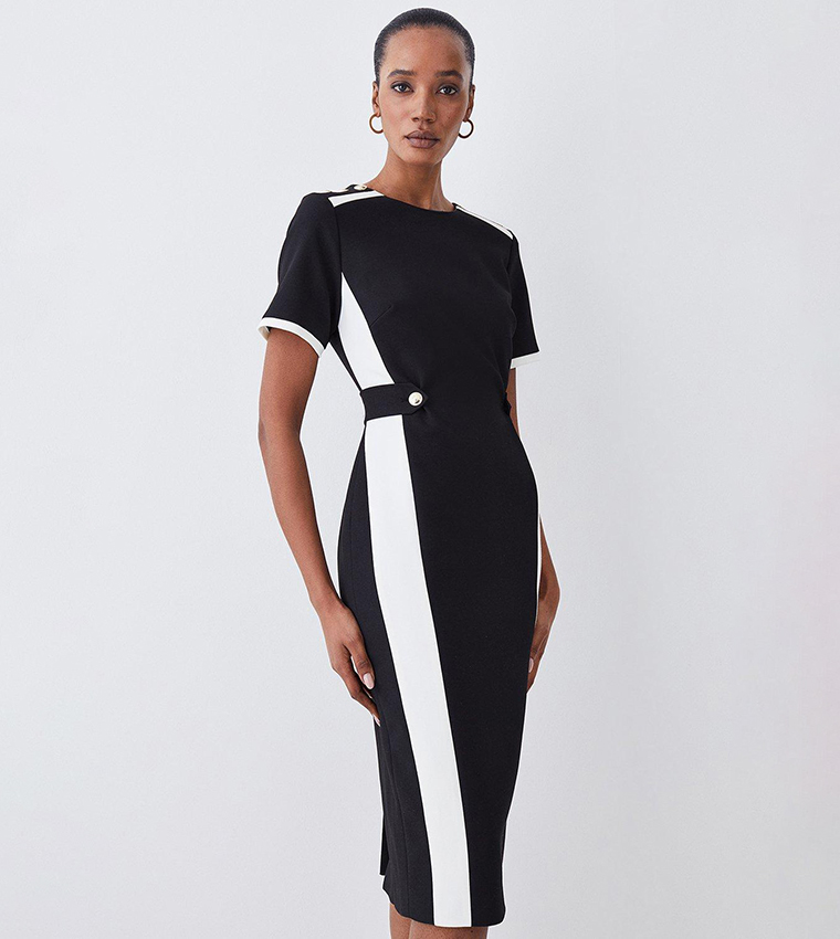 Buy Karen Millen Compact Stretch Contrast Panel Midi Pencil Dress