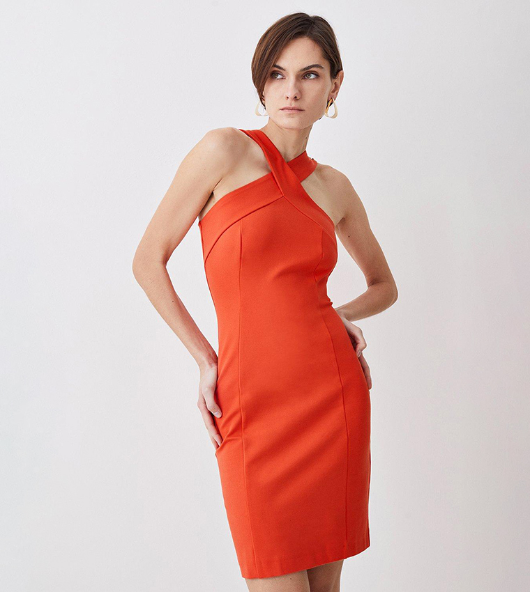 Buy Karen Millen Rivet Detail Cross Neck Ponte Jersey Dress In