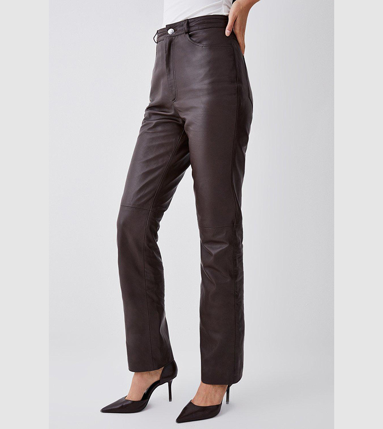 Buy Karen Millen Leather Five Pocket Straight Fit Jeans In CHOCOLATE