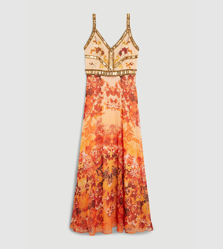 Fabulous Karen Millen Dress UK12 Red beige animal print BM051