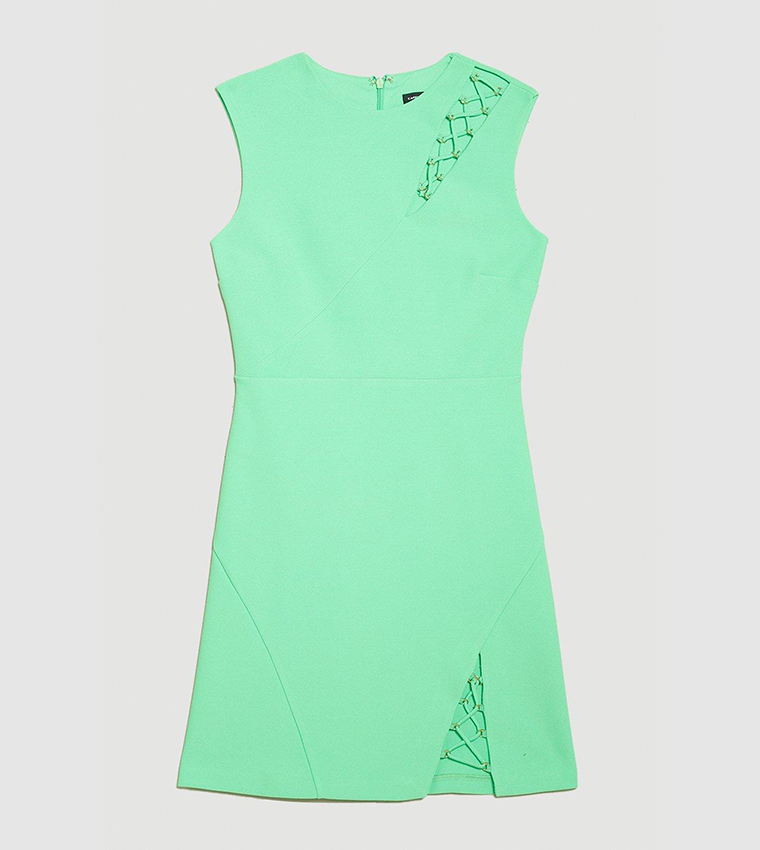 Buy Karen Millen Outlet Scuba Crepe Lace Up Detail Woven Mini Dress In Green 6thStreet Oman