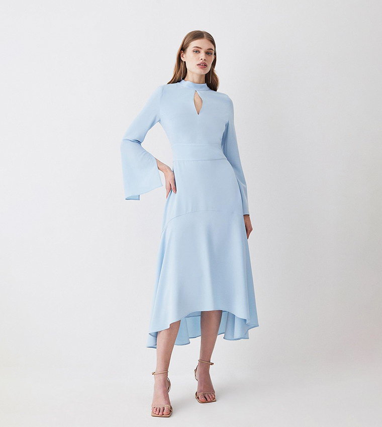 Buy Karen Millen High Low Hem Long Sleeve Midi Dress In Blue ...