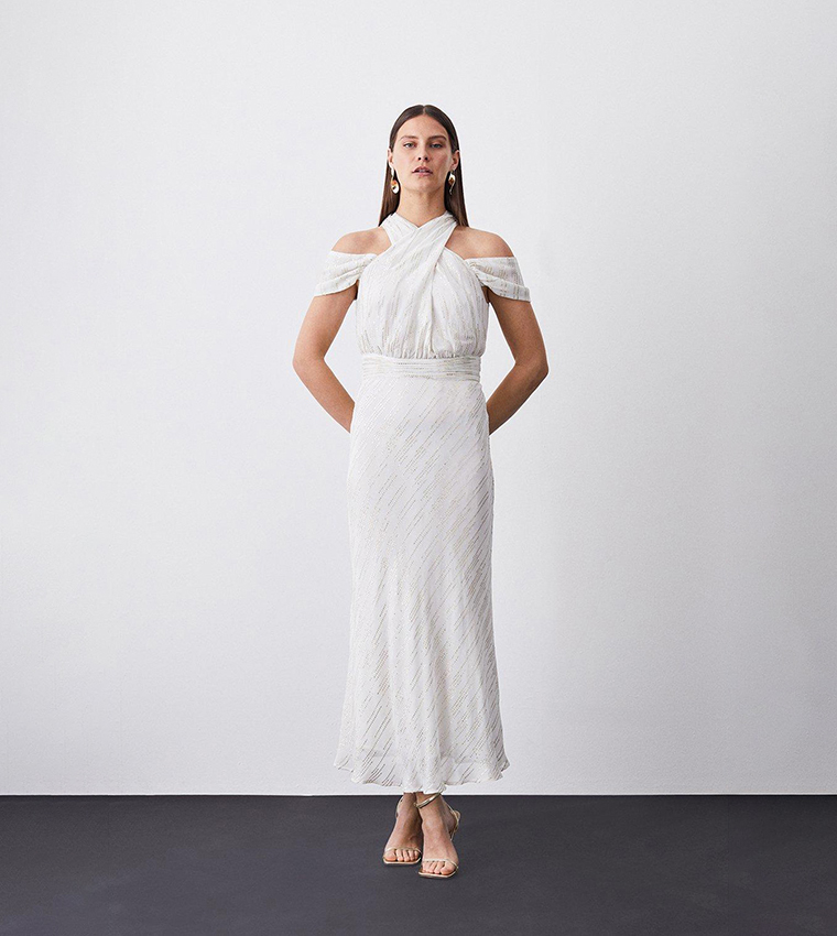 Buy Karen Millen Metallic Thread Halter Neck Woven Midi In
